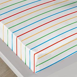Bedlam - Drap de lit rayé Arc-en-Ciel - Drap-Housse Simple (190 x 90 x 28 cm) - Parure de lit Arc-en-Ciel - Drap de lit à Rayures Multicolores en Blanc - Drap-Housse Simple avec Rayures - Literie