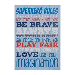 Premier Housewares 2800779 Kid's Super Hero Rules Wall Plaque - Blue 1x20x28 cm