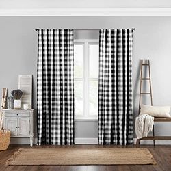 Elrene Home Fashions Farmhouse Living Buffalo-Check Window Curtain Panel, (Black), (52X95)