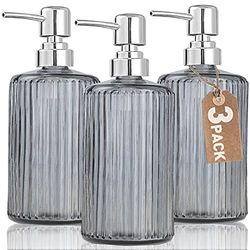 Dispensador de jabón de Vidrio de 17 onzas, dispensador de jabón de Manos de Vidrio con Bomba de Acero Inoxidable a Prueba de óxido, dispensador de jabón líquido de loción para Cocina, baño (Gris,