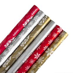 Hallmark Lot de 6 rouleaux de papier cadeau de Noël, 3 m chacun, 2 motifs festifs, arbres, flocons de neige, rouge, argent, or