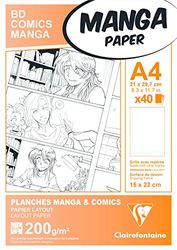 Clairefontaine - Ref 94047C - Manga Multi-Technique Paper Divided Into 6 Squares (40 Sheets) - A4 (297 x 210mm) Size, 200gsm Paper, White & Smooth, Ideal for Markers, Bleedproof