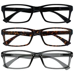 Pacote de 3 óculos de distância curta com visão preta, castanho, cinzento, para homem e mulher, MMM92-127 -1.50