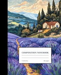 Composition Notebook: Lavender Field | 7.5 x 9.25in | 110 pages: Lined Notebook | College Ruled | School, College, University, Work, Personal Journal