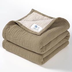 Lulu moon Couverture en Mousseline de Coton pour Tout-Petits – Couverture réversible pour Berceau de bébé garçon et Fille, 120 x 120 cm (Olive)