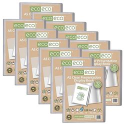 eco-eco Lot de 12 porte-vues transparents à 10 pochettes Format A5 50% recyclé avec pochettes en plastique Eco126 x 12
