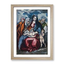 Saint Anne And The Infant By El Greco Classic Painting Framed Wall Art Print, Ready to Hang Picture for Living Room Bedroom Home Office Décor, Oak A2 (64 x 46 cm)
