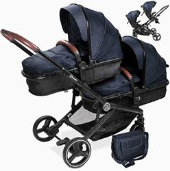 BABYGO Poussette 3 en 1 pour jumeaux - Poussette frères et sœurs pour bébé - Poussette jumeau/poussette double pour 2 enfants avec de nombreux accessoires (gris anthracite/sans porte-bébé)