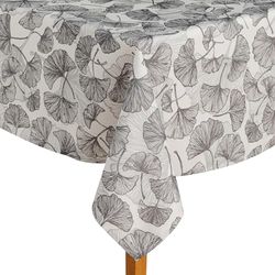ESSEX - Nappe Stems 145 x 220 cm, 100% Polyester, Lavable, Motif Feuilles, Gris