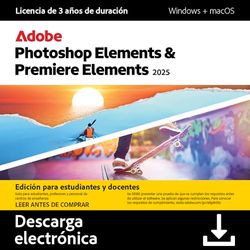 Adobe Photoshop 2025 & Premiere Elements 2025 |Student & Teacher Edition | Licencia de 3 años |1 Dispositivo | 1 Usuario |PC/Mac |Descarga Digital
