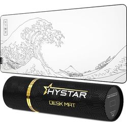 Hystar ゲーム用マウスパッド ソフトな質感の布の表面 防水生地 厚さ5mm シリコン製ドリンクコースター 丈夫なボックス 持ち運びに便利 素晴らしい波のデザイン (ホワイト XXXL 45インチ x 20インチ)