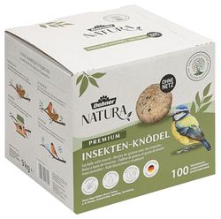 Dehner Natura Premium mezenbollen zonder net, insectenknoedels, het hele jaar door wilde vogelvoer rijk aan eiwitten/energierijk, 100 stuks van 90 g (9 kg), karton van FSC-gecertificeerde productie