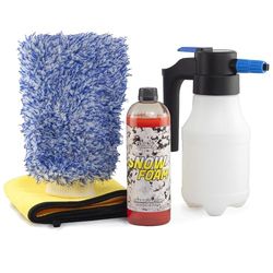 FULLCARX Shampoo met automatische elektrische drukspuit, batterij, handschoen en handdoek, actief schuim sneeuwschuim pH-neutraal, buitenreiniging van de auto, professionele detailing-producten