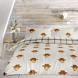 Fusion Highland Cow Cortinas, 52% poliéster, 48% algodón polialgodón, Natural, Suelto