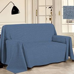 PENSIERI DELICATI Telo Copridivano 220 x 290 cm Made in Italy, Telo Copritutto 100% Cotone Puro Riciclato Tinto in Filo, Tinta Unita Blu, Ideale Come Telo Arredo, Salva Divano, Coperta Picnic