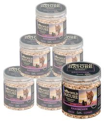 Dehner Wild Nature - Snack per gatti, senza glutine, senza zucchero, per gatti sensibili alla nutrizione, liofilizzati, conigli, 6 x 20 g (120 g)
