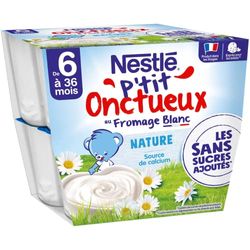 Nestlé Bébé - P'tit onctueux nature sans sucres ajoutés - dès 6 mois - 8 x 90g