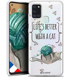 Caseink fodral för Samsung Galaxy A21S (6.5) [HD gel tryckt i Frankrike citat kollektion"Life's Better with a Cat - mjuk - ultratunn]