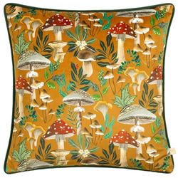 Wylder Nature Wild Garden Mushroom Repeat Velvet Piped Cushion Cover