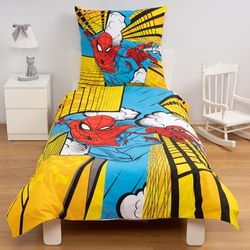 Disney Home Spiderman vändbara sängkläder set 140 x 200 – örngott 65 x 65 – supermjukt förstärkt 100% bomull, 2-delat Spiderman-sängkläder, mjuka och bekväma på huden