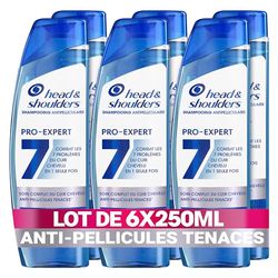 Head & Shoulders Pro-Expert 7 Shampoing Antipelliculaire Anti-Pellicules Tenaces 6x250ml, Combat 7 Problèmes du Cuir Chevelu, Protection Complète; Cliniquement Prouvé, Combat les Pellicules Tenaces*