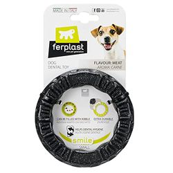 Ferplast Jouet Chien, Distributeur Croquettes ou Friandises, en Caoutchouc Naturel Durable à Mâcher, Arôme de Poulet, Rebondissant, Lancer et rapporter, Crazy Bell Jouets pour Petit Chien, Orange