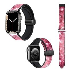 Cinturino per Apple Iwatch 20 mm (38/40/41/42/44/45 mm) in silicone e vera pelle: diamante rosa