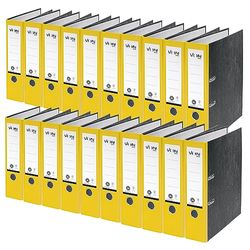 Von Leitz Mapp A4, 20-pack, 100% återvunnet papper, 80 mm ryggbredd, FRÅN Leitz Leitz, för 600 ark, blå ängel och FSC-certifierad, för skola, studier och hem, gul, 10530015