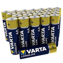 Varta Pilha Longlife AA Mignon LR06 (pacote de 24 unidades), pilhas alcalinas - "Made in Germany" - adequado para comandos remotos, rádios, despertadores e relógios