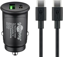 goobay 72165 Kompakt 27 W USB C-tändare Distributör/12 V/Kompakt Billaddare/USB C Power Delivery/Snabbladdning Inkluderar USB C-kabel