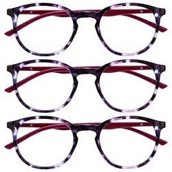 OPULIZE Met - Blue Light Blocking Glasses 3 Pack Slim Round Frame Scratch Resistant Spring Hinges Improve Sleep Computer Gaming Anti-Reflective Purple Tortoiseshelll Mens Womens BBB60-5 +0.00