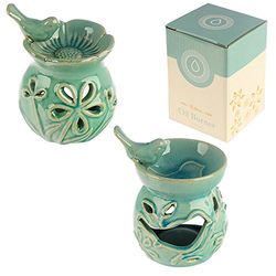 Puckator Eden Floral Bird Bath Ceramic Oil Burner -Ceramic -Living Room Accessories - Wax Liquidizer - Oil Burners For Essential Oils - Wax Burners - Scents Melter - Wax Melt Holder - Room Fragrance
