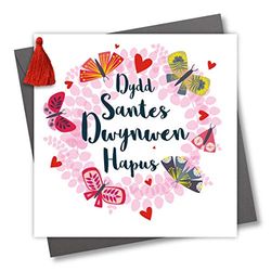 Claire Giles Greeting Cards, Welsh Valentine's Day Card, Ddyd Santes Dwynwen You Still Give me Butterflies, Greeting Card Embellished with a Tassel