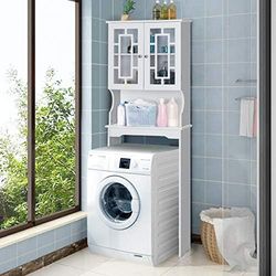 FANTASK Armadietto da bagno, WC, stand per WC, salvaspazio, scaffali per WC, armadietto salva-spazio, organizer da bagno, mensola da bagno, in vetro, bianco, 60 x 22 x 170,5 cm