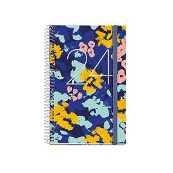 Miquelrius - Agenda Anual 2024, Semana Vista, Tamaño Activa 117 x 182 mm, Cubierta rígida, Encuadernación espiral, Cierre con goma, Español, Inglés y Portugués, Flores con stamping plata