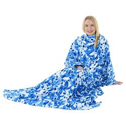Autumn Faith Snuggle Blanket With Sleeves Winter Warm - Blue Floral