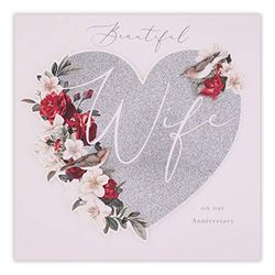 Clintons: Glitter Hart met Bloemen Vrouw Anniversary Card 186x186mm