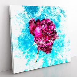 Fuscia Pink Dying Rose Watercolour Modern Canvas Wall Art Print Ready to Hang, Framed Picture for Living Room Bedroom Home Office Décor, 50x50 cm (20x20 Inch)