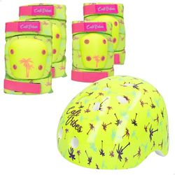 Colorbaby CB Riders - Casco Infantil, Rodilleras y Coderas, Color Amarillo neón, Ajustables, Protecciones con Cinta de Velcro Regulable, A Partir de 3 años, para Deportes al Aire Libre, 47557