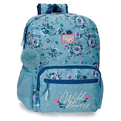 Movom Wild Flowers schoolrugzak, aanpasbaar, blauw, 31 x 42 x 13 cm, polyester, 16,93 l, Blauw, Mochila Escolar Adaptable a Carro, Schoolrugzak, aanpasbaar aan de trolley