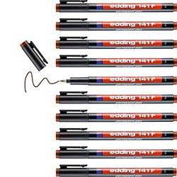 edding 141 F Feutre permanent - marron - 10 stylos - pointe ronde,6mm - stylo pour écrire sur du verre, du plastique, des films et surfaces lisses - à séchage rapide, résistant aux taches et étanche