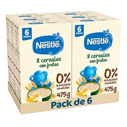 Nestlé Papilla 8 Cereales con Frutas, sin azúcares añadidos, a partir de los 6 meses, 6 x 475 g