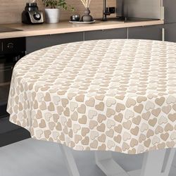 ANRO Nappe en Toile cirée, Lavable, pour Table de Jardin, extérieur et intérieur, Ronde, Bord coupé, Motif cœur, Beige, 140 cm