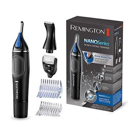 Remington Cortapelos Nariz y Orejas Nano Series, Recortador Pelos Nariz, Orejas, Cejas y Vello Facial, Recortador Vertical, 2 Peines, Cortador Precisión con Peine Ajustable, Resistente Agua - NE3870