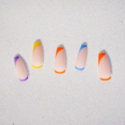 EBIN NEW YORK 3D CHIC - TROPICAL COCKTAIL | Press on Nails Long and Extra Long Coffin Style, Colorful Patterns False Nails for Daily Wear, Festival, and Holiday Nails