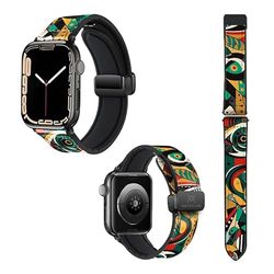 Cinturino per Apple Watch 22 mm (38/40/41/42/44/45 mm) in silicone e vera pelle: African Pattern
