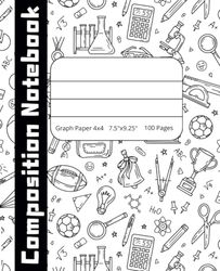 Composition Notebook, Graph Paper 4x4, 7.5 x 9.25", 100 Pages
