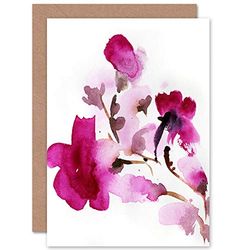 Wee Blue Coo Flower Pink Watercolour Greeting Card With Envelope Inside Premium Quality