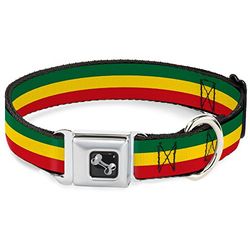 Buckle-Down gordel gesp hond kraag - doolhof lijnen zwart/Rasta, 1.5" Wide - Fits 16-23" Neck - Medium, Rasta