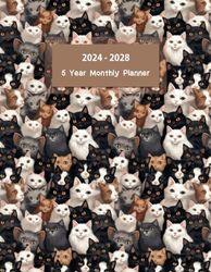 2024-2028 5 Year Monthly Planner: Large Print 60 Months Calendar from January 2024 to December 2028 with Holidays. Cat Cover.